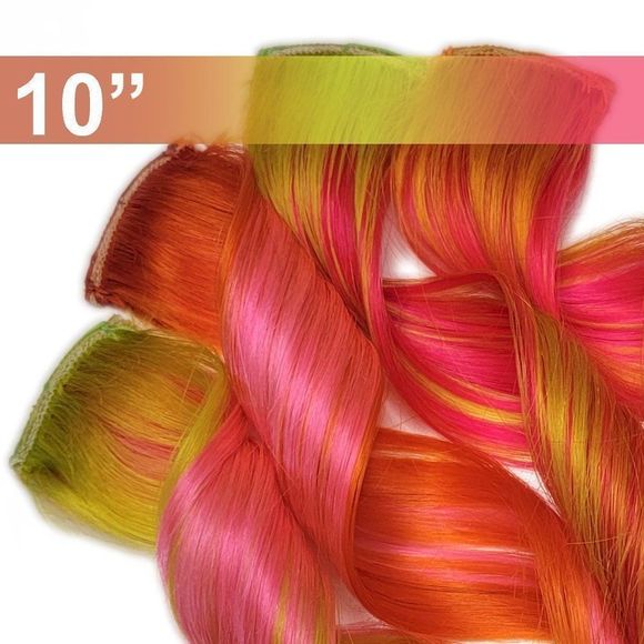 Neon Bright Colored Real Human Hair Extensions Clip in Highlights Orange Pink